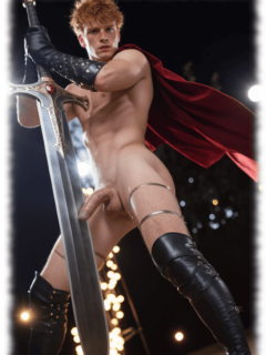 Held stützt sich aufs Schwert, sein Schöpferstab ruht praller werdend davor. Held stützt sich aufs Schwert, sein Schöpferstab ruht praller werdend davor.