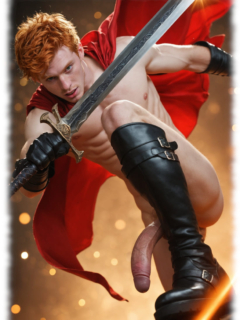 Rothaariger Recke schwingt das Schwert, sein großes Schwert der Leidenschaft schwingt mit. Rothaariger Recke schwingt das Schwert, sein großes Schwert der Leidenschaft schwingt mit.