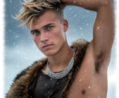 Portrait, Odin´s Sohn mit blauen Augen und Fellumhang im Schneegestöber. Portrait, Odin´s Sohn mit blauen Augen und Fellumhang im Schneegestöber.