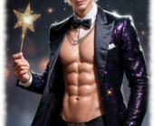 Körper frontal, aufgerichteter Kelch der Lust und die Herkulesbällchen ragen aus geöffneter Hose. Körper frontal, aufgerichteter Kelch der Lust und die Herkulesbällchen ragen aus geöffneter Hose.