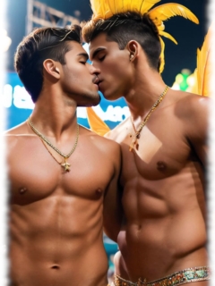 Junge Männer, die sich ohne Scham und in voller Leidenschaft küssen. Junge Männer, die sich ohne Scham und in voller Leidenschaft küssen.