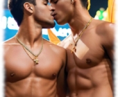 Junge Männer, die sich ohne Scham und in voller Leidenschaft küssen. Junge Männer, die sich ohne Scham und in voller Leidenschaft küssen.