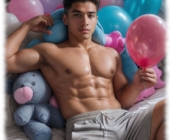 Twink halb nackt zwischen Kissen liegend, Short mit Sehnsucht im Stoff. Twink halb nackt zwischen Kissen liegend, Short mit Sehnsucht im Stoff.