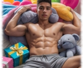 Twink halb nackt zwischen Kissen liegend, Short mit sündiger Auswölbung. Twink halb nackt zwischen Kissen liegend, Short mit sündiger Auswölbung.