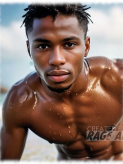 Portrait. Dunkelhäutiger Twink mit nassem Oberkörper leicht nach vorn gebeugt. Portrait. Dunkelhäutiger Twink mit nassem Oberkörper leicht nach vorn gebeugt.