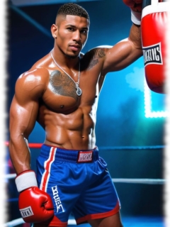 Boxer im Ring präsentiert seinen muskulösen Oberkörper. Boxer im Ring präsentiert seinen muskulösen Oberkörper.