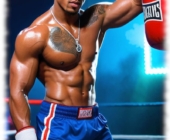 Boxer im Ring präsentiert seinen muskulösen Oberkörper. Boxer im Ring präsentiert seinen muskulösen Oberkörper.