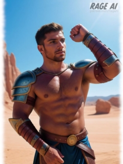 Antike Szene mit einem muskulösen Krieger, leicht behaarter nackter Oberkörper. Antike Szene mit einem muskulösen Krieger, leicht behaarter nackter Oberkörper.