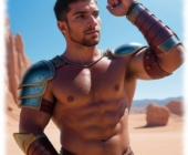 Antike Szene mit einem muskulösen Krieger, leicht behaarter nackter Oberkörper. Antike Szene mit einem muskulösen Krieger, leicht behaarter nackter Oberkörper.