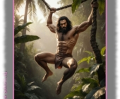 Tarzan an Liane schaukelnd, Lendenschurz mit sanfter Ausprägung. Tarzan an Liane schaukelnd, Lendenschurz mit sanfter Ausprägung.