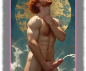 Ginger Men vor Mond, das eiserne Zepter in der Hand entlässt Strahl keimenden Nektars. Ginger Men vor Mond, das eiserne Zepter in der Hand entlässt Strahl keimenden Nektars.