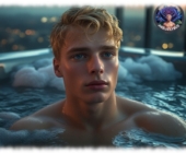 Blonder Twink im Jacuzzi, Portrait, Blonder Twink im Jacuzzi, Portrait,