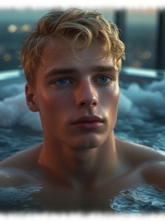 Blonder Twink im Jacuzzi, Portrait, Blonder Twink im Jacuzzi, Portrait,