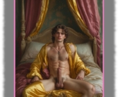 Junger Lockenkopf unter Baldachin liegend, Beine breit, massive Granitsäule der Lust und pralle Flammenäpfel. Junger Lockenkopf unter Baldachin liegend, Beine breit, massive Granitsäule der Lust und pralle Flammenäpfel.