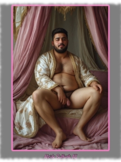 Sitzender, bärtiger Mann, maskuline Fülle, Hand ruht an seiner Feder der Sinnlichkeit. Sitzender, bärtiger Mann, maskuline Fülle, Hand ruht an seiner Feder der Sinnlichkeit.