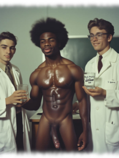 Nackter Dunkelhäutiger neben Wissenschaftlern, mit langer Rosenranke der Leidenschaft. Nackter Dunkelhäutiger neben Wissenschaftlern, mit langer Rosenranke der Leidenschaft.