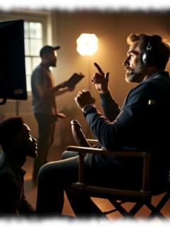 Dunkelhäutiger Mann im Studio vor Regisseur knieend, dieser mit massiver Erregungsrute. Dunkelhäutiger Mann im Studio vor Regisseur knieend, dieser mit massiver Erregungsrute.