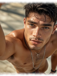 Schwarzhaariger junger Mann nach oben blickend, leichte Brustbehaarung. Schwarzhaariger junger Mann nach oben blickend, leichte Brustbehaarung.