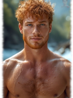 Bärtiger Ginger Men, freier Oberkörper mit Brustbehaarung im Portrait. Bärtiger Ginger Men, freier Oberkörper mit Brustbehaarung im Portrait.