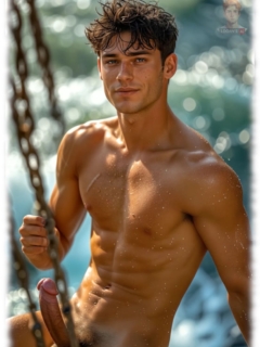 Junger Mann schaukelnd, mit steil aufgerichteter Erregungsrute. Junger Mann schaukelnd, mit steil aufgerichteter Erregungsrute.