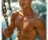 Junger Mann schaukelnd, mit steil aufgerichteter Erregungsrute. Junger Mann schaukelnd, mit steil aufgerichteter Erregungsrute.