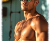 Rothaariger Twink mit Sonnenbrille und 3-Tage-Bart, freier Oberkörper. Rothaariger Twink mit Sonnenbrille und 3-Tage-Bart, freier Oberkörper.