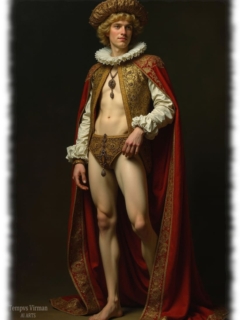 Junger Mann mit Hut, offenes Gewandt, etwas zeichnet sich in der Hose ab. Junger Mann mit Hut, offenes Gewandt, etwas zeichnet sich in der Hose ab.