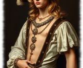 Junger lockiger Mann mit Hut, geöffnetes Oberteil und massiver Halsschmuck. Junger lockiger Mann mit Hut, geöffnetes Oberteil und massiver Halsschmuck.