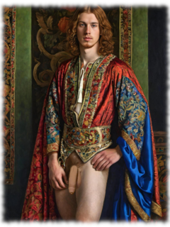 Junger lockiger Mann, sein offenes Gewand gibt seine Bacchusfackel frei. Junger lockiger Mann, sein offenes Gewand gibt seine Bacchusfackel frei.