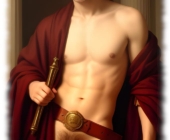 Junger Mann, Tuch um den Schultern, unter Gürtel sein Juwel der Liebe. Junger Mann, Tuch um den Schultern, unter Gürtel sein Juwel der Liebe.