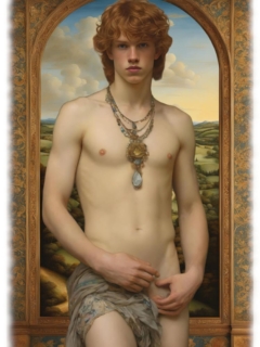 Rot-blonder junger Mann, Tuch verhüllt den goldenen Schlüssel. Rot-blonder junger Mann, Tuch verhüllt den goldenen Schlüssel.