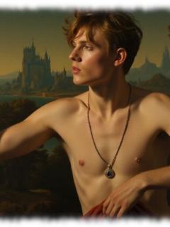 Portrait, junger Mann mit kleinem Kelch in der Hand, Burg im Hintergrund. Portrait, junger Mann mit kleinem Kelch in der Hand, Burg im Hintergrund.