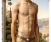 Blonder Knabe im Säulenbogen stehend, halb nackt mit Lendenschurz. Blonder Knabe im Säulenbogen stehend, halb nackt mit Lendenschurz.