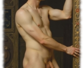 Junger Mann im Seitenprofil, nackt, sein Stern der Nacht und die Mondperlen sichtbar. Junger Mann im Seitenprofil, nackt, sein Stern der Nacht und die Mondperlen sichtbar.