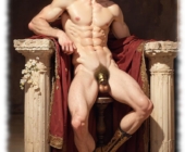 Junger Mann, breitbeinig sitzend, unter der haarigen Pracht die Knospenfeder im Käfig. Junger Mann, breitbeinig sitzend, unter der haarigen Pracht die Knospenfeder im Käfig.