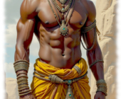 Dunkelhäutiger Krieger, freier muskulöser Oberkörper mit Schwert in der Hand. Dunkelhäutiger Krieger, freier muskulöser Oberkörper mit Schwert in der Hand.