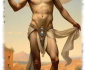 Engel mit ausgebreiteten Flügeln, stehend mit Lendentuch in der Hand. Engel mit ausgebreiteten Flügeln, stehend mit Lendentuch in der Hand.