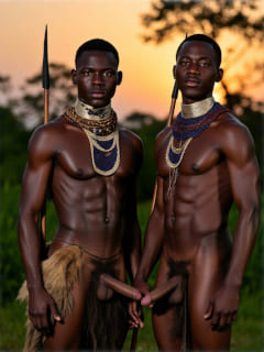 zwei junge Afrikaner mit traditionellem Halsschmuck