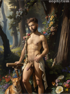 Mann in fantasievoller Waldkulisse stehend