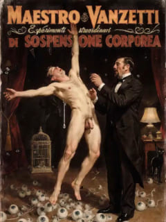 Magier lässt einen Mann im Varieté schweben