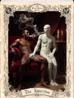 Geist berührt einen sitzenden, dunkelhäutigen Mann